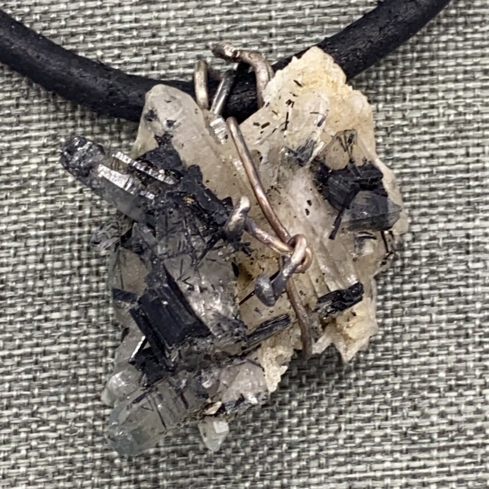 OOAK Black Herkimer Diamond Crystal Specimen Pendant Necklace NWT